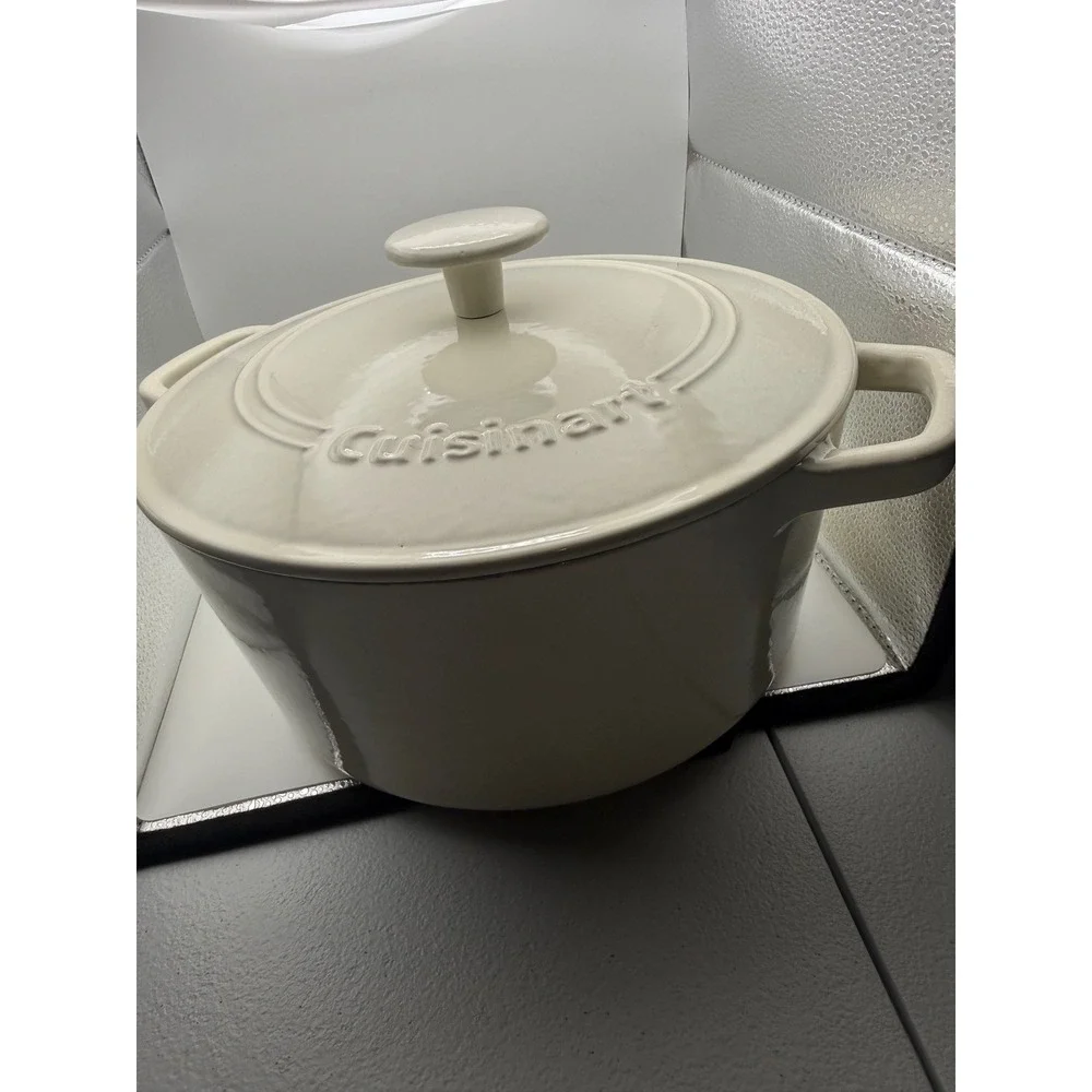 Cuisinart 5 Qt Enameled Cast Iron Round Dutch Oven Casserole Off White CI650-25